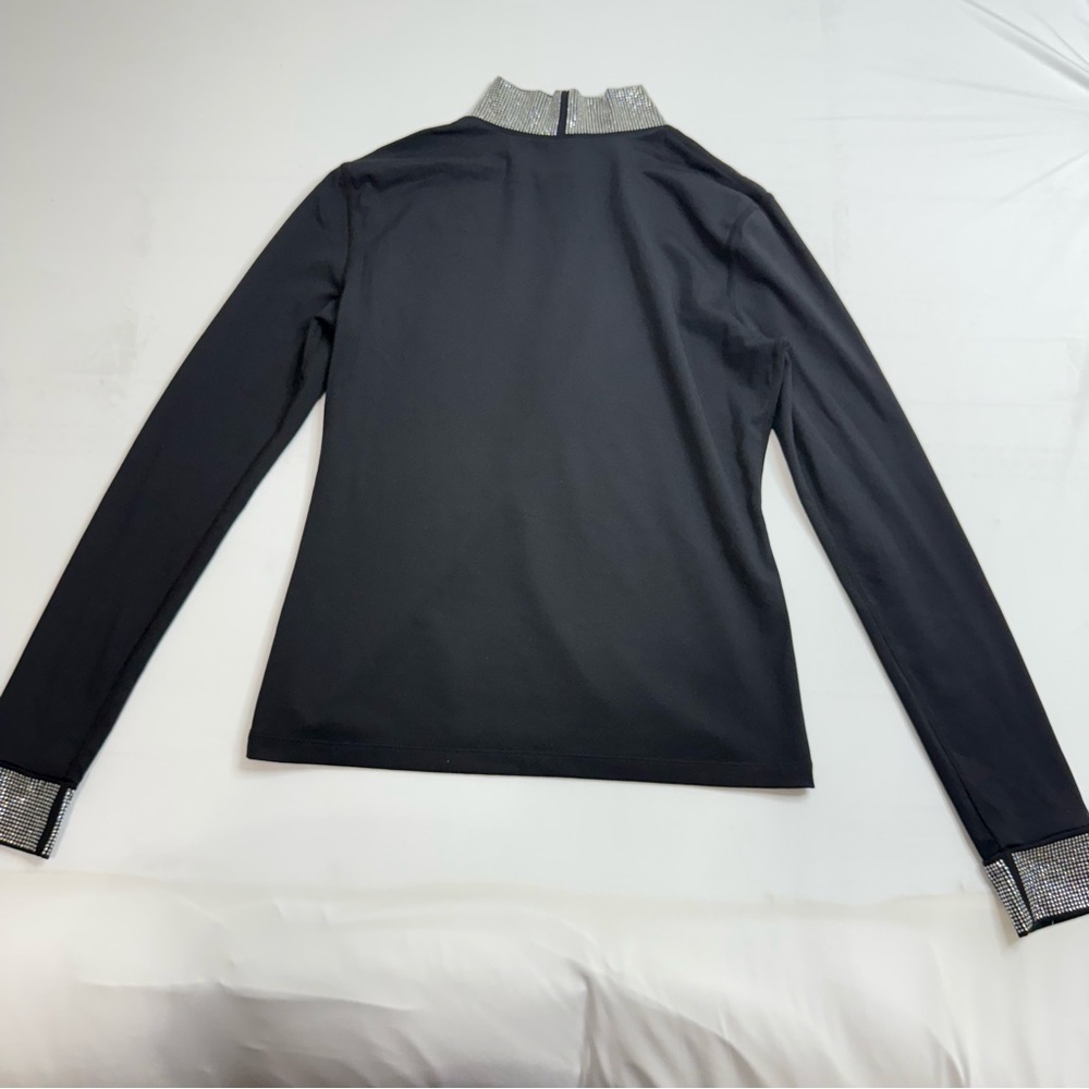 Carbon38 Rhinestone Mock Neck Long Sleeve Black Nylon-Spandex Top - Picture 6 of 9